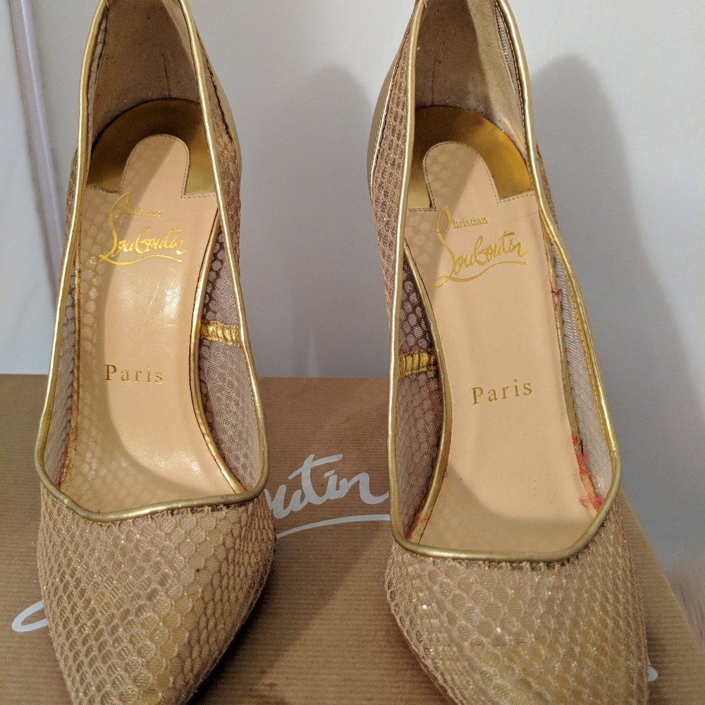 Christian Louboutin Follies Resille Gold Pumps